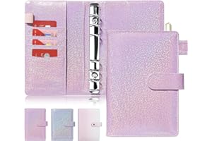 ‎ONLYESH Onlyesh Ringbuch A6, Budget Planner, 6 Löcher PU Leder Budget Binder, Kompatibilität mit A6 Budgetblätter, Binder Taschen und Bargeld, Glitzerndes Rosa