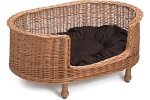 Prestige Wicker Luxury Willow Dog Basket Settee with Cushion, Medium