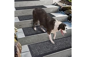 Aucuda 4 Pack Stair Treads Outdoor, 76 x 21 cm Stair Mats for Elders and Dogs on Wooden Steps, Non Slip Stair Runner Carpet Heat Insulation Rubber Backing Mat, Staircase Mat Carpet Grip Farmhouse.