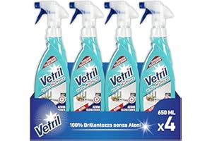 Vetril - Spray Igienizzante Vetri e Superfici, Contro Batteri e Cattivi Odori, Brillantezza Senza Aloni, 650 ml x 4