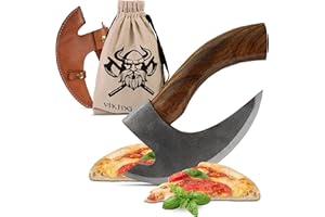 VIKING CRAFT - Pizza Axt Wikinger inkl. Lederschutz - Pizzamesser für echte Wikinger - Pizzaschneider Axt perfekt geeignet als Wikinger Deko - Wikinger Axt, Pizza Wiegemesser, Wikinger Messer, Beil