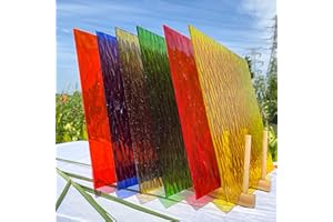 Unicoshape Mosaic Stained Glass Sheets 12” x 12”, 6-Pack (Total 5.8sf), Colorful Cathedral Art and Crafts Sheets for DIY Hobbyists and Projects, Assorted Colors, Easy to Cut and Design (Texture Mixed)