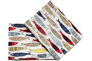 ‎JOWOLLINA JOWOLLINA 2er-Set: Gourmet Geschirrtücher Küchentücher Handtücher Tücher 44x68 cm Halbleinen Stonewashed Bedruckt (Sardine bunt)