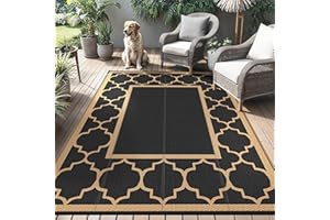 GENIMO Outdoor Teppich Wetterfest 240 x 300 cm, Balkonteppich Wasserfest für Terrasse, Gartenteppich Beidseitig Kunststoff, Aussenteppich in 5 Größen, Schwarz & Braun Morocco Spalier