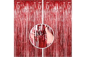 ‎BIAPIAN Lametta Vorhang Rote, 2 Stück Metallic Folie Fransen Lametta Vorhänge, Streamer Tinsel Curtain Photo Booth Backdrop für Geburtstag Babyparty Abschlussfeier Hochzeit Weihnachten Partydeko(1m x 2m)