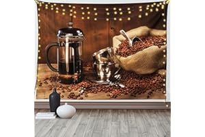 ABAKUHAUS caffè Arazzo, French Press Tazze e Fagioli, Tessuto Parete Appeso Decorazione per Camera da Letto, Soggiorno, dormitorio, 230 x 140 cm, Multicolore