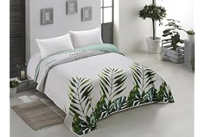 ‎AMELIAHOME AmeliaHome 172 Dwustronna narzuta na łóżko 240x260 cm biały zielony szary pikowana łatwa w pielęgnacji Monstera liście motyw roślinny seledynowy antracyt Makia