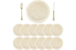 SOUJOY 12 Stück runde gepresste Vinyl-Tischsets, goldfarben, rutschfest, für Hochzeit, Akzent, Tischset, 38 cm, waschbar, Weihnachtstisch-Matte für Esstisch, Küche, Dekoration