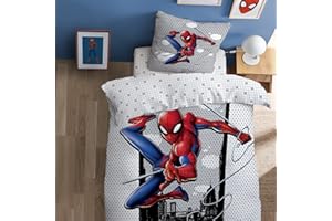 CTI SPIDERMAN Hero Parure de Lit Enfant | 100% Coton | OEKO-TEX | Housse de couette 140x200cm + 1 Taie d'oreiller 63x63cm | Imprimé Garçon | Gris