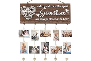 FUND AMLIGHT Christmas Best Grandma Gifts Wood Photo Holder, Thanksgiving Birthday Gifts from Granddaughter Grandson Grandkids, Picture Board for Grandpa Nana Grandmother Grandparents Heart-shaped wooden pendant