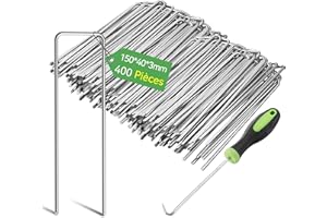 Graxury 400 Pièces 15cm Piquets de Jardin Robustes de Ø 3 mm - Agrafes en Acier Galvanisé pour Fixer Les Toiles Anti-Mauvaises Herbes, Les Filets et Les Tubes avec 1 Crochet de Ramassage