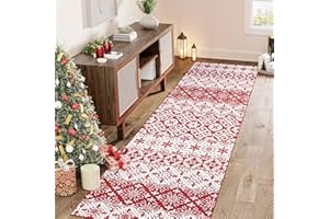 ‎PURECOZY PureCozy Weihnachten Teppich 60x180cm Weihnachtsteppich Roter Teppiche Läufer Flur Küchen Schneeflocken REH Weihnachtsbaum Waschbarer rutschfest Weihnachtsdeko Carpet