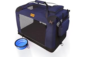 PetProved Dog Travel Crate Dog Carrier Cat Carrier Large Pet Carrier for Medium Dogs Puppy Carrier Soft Fabric Dog Car Crate Collapsible for Car (Navy 70 x 52 x 52 cm)