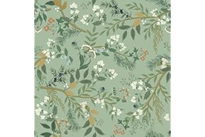 CHDITB Tapete Blätter Blume,Grüne Pflanze Fototapete,Retro Wohnzimmer Tapete Blume Wandtattoo Selbstklebende (44×300cm) Blumen Möbelfolie Grün,Pflanzen Klebefolie Schlafzimmer Badezimmer Küche