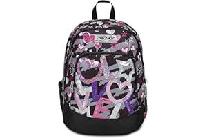 Seven Zaino Scuola Advanced, Nero Fucsia, Draft Heart, Zaino Doppio Scomparto Con Tasca Porta PC o Tablet, Tasca Porta Borraccia e Organizer, Zaino Scuole Medie e Superiori, Bambina Ragazza