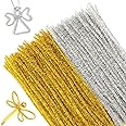 G2PLUS Gold and Silver Glitter Pipe Cleaners, 100PCS Sparkly Pipe Cleaners for Craft, 30CM Christmas Pipe Cleaners, 6mm Glitter Craft Pipe Cleaners for DIY Craft Projects, Christmas Ornament Making