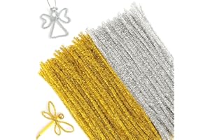 G2PLUS Fil Chenille 100PCS Tiges de Chenille Cure Pipes Cure-Pipes pour Décorations et Artisanat Créatif Creatifs de Noël 6mm * 30cm（Or et Argent)