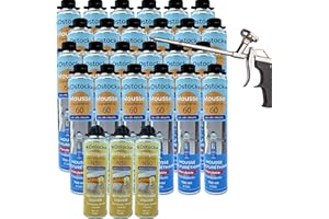 DSTOCK60- Ensemble de 24 Mousses Expansives Pistolables 750 Ml + 1 Pistolet + 3 Nettoyants Mousse - Mousse polyuréthane professionnelle - Isole, colle et rebouche - Extérieur et intérieur