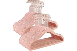 ‎SONGMICS SONGMICS Kinderkleiderbügel, 50er Set Kleiderbügel Kinder, Baby-Kleiderbügel, Bügel Samt, 360° drehbarer Haken in Roségold, platzsparend, rutschfest, für Kleiderschrank, pastellrosa CRF027P01