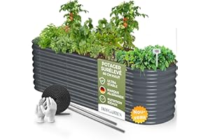 HOFGARTEN® QuickGrow Plus - Potager Surélevé 200x60x60 cm | Bac Potager Exterieur en Acier Galvanisé pour Jardin | Fond Ouvert | Modulaire | pour Légumes, Herbes, Fleurs (Anthracite, 60 cm Haut)