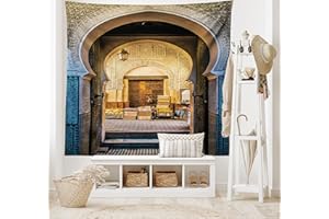 ABAKUHAUS marocain Tapisserie, Motif marocain de, Décoration Murale en Tissu pour la Chambre à Coucher Le Salon Le dortoir, 230 cm X 140 cm, Bleu Beige