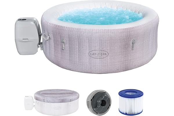 Spa Gonflable Lay-Z-Spa® Cancun Airjet™ Rond 2 à 4 Personnes, 180 x 66 cm, 120 Jets d'air, Couverture Isolante, Filtration à Cartouche, diffuseur Chemconnect™