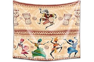 DekoArte TP30 - Arazzo moderno da parete stampa artistica digitalizzata | Tessuto poliestere 100% decorazione per il tuo soggiorno o camera da letto | stile etnico africano danza | 150 x 130 cm