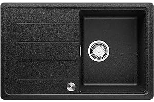 Fregadero Cocina 78 x 50 cm, Fregadero Granito Un Seno + Sifón Pop-Up, Fregadero Empotrado con Escurridor Copenhagen 780 de Primagran, Grafito