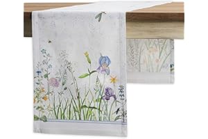 Maison d' Hermine Tablerunner 100% Cotton 37cm x 230cm Table Runner, Decorative Washable Easter Table Runners for Dining, Buffet Parties & Camping, Fleurs De Mai - Spring/Summer