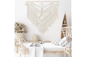 HOLAVIDA Large Macrame Wall Hanging, Boho Leaf Tassel Handmade Tapestry Chic Bohemian Style Wall Art Decor for Gallery Living Room(120cm×120cm)