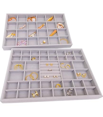 12x Samt Schmucktabletts - Graue Stapelbare Organizer