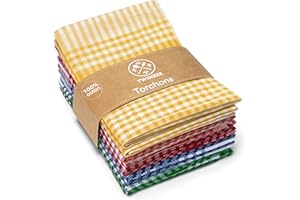 Twinzee Torchon Cuisine (Set de 10) 100% Coton Oeko Tex 180 GSM - 67 x 47 cm -Torchon à Carreaux Design Retro - pour Sécher la Vaisselle et Les Mains - Multicolore