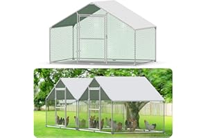 Kidsgigglz Enclos Poulailler, Enclos Poule en Métal Galvanisé, Poulailler d'Extérieur avec Toit Pare-Soleil en PVC Serrure et Porte pour Poules Lapins Petits Animaux, Voliere Oiseaux Exterieur,2x3x2m