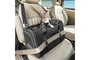 Petsfit Sac de Transport Chien Chat avec Harnais Sécurisé et Sangle Réglable - Caisse de Transport Auto avec Coussin Amovible, Sac Transport Pliable et Respirant pour Animaux, Noir