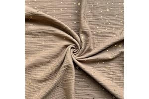 Textrend Musselin Stoff Meterware - Double Gaze - 100% Baumwolle - Weiches Antiallergisches Material - Textilien 1x1.45m - Stoff zum Nähen (Hellbraun mit goldenen Sternen)