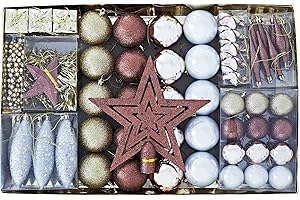 Heitmann Deco Ozdoba choinkowa – złoty/brązowy/masa perłowa – 60-częściowy – zestaw wraz z czubkiem choinki, kulkami, łańcuszkiem perłowym, girlandą i gwiazdami – tworzywo sztuczne