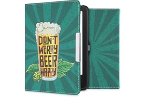 kwmobile Custodia eReader Compatibile con Tolino Vision 1/2 / 3/4 HD Cover - eBook Reader Flip Case - arancione/verde/petrolio - Don't Worry Beer Happy