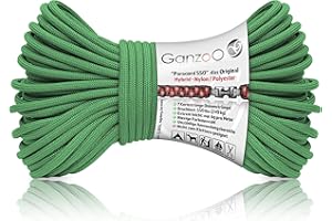 Ganzoo Paracorde 550, 4mm Corde, 30 mètres, Nylon Polyester, Type 3-7 brins intérieurs, Bracelet Laisse pour Chien, Collier pour Chien Ficelle de Camping, Corde à Usage général, Vert
