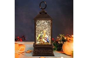Belle Vous Linterna Navidad con Escena de Belén (25 x 9 cm) - Adornos Navidad Linterna con Agua Que Gira - Faroles de Navidad Color Bronce con Luz, Decoraciones de Navidad