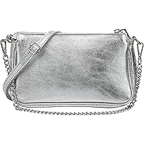 SH Leder Jennie G323 Schoudertas van echt leer, kleine avondtas, 23 x 13 cm, Zilver, Small