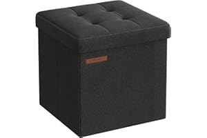SONGMICS Cassapanca, Pouf Contenitore, Poggiapiedi Pieghevole da 30 x 30 cm, Ottomano con Stoccaggio, Regge fino a 130 kg, per Soggiorno, Camera da Letto, Dormitorio, Nero Inchiostro LSF028B01