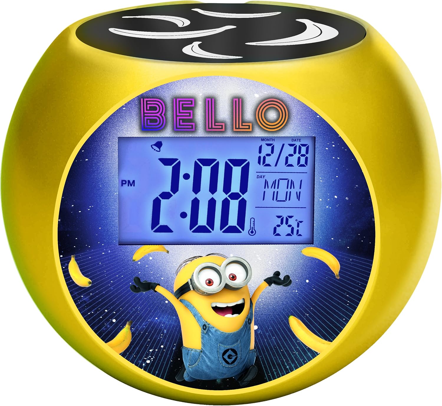 Minions, GRU - Despertador con Proyector, Radio FM, Hora, días, Calendario, Alarma (Lexibook RL975DES)