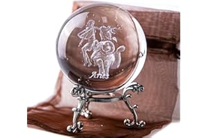 HDCRYSTALGIFTS 3D Laser Constellation Ball Crystal Paperweight Full Sphere Glass Fengshui With Sliver-Plated Flowering Stand(Aries)