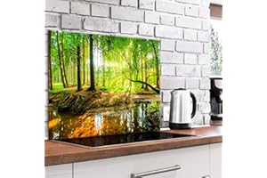 murando Panel de Vidrio para Cocina 80x60 cm Vidriopanel Protector Pantalla Antisalpicaduras Salpicadero con Gráfica Panel Decorativo Motivo Paisaje Naturaleza Bosque - c-B-0505-aq-e