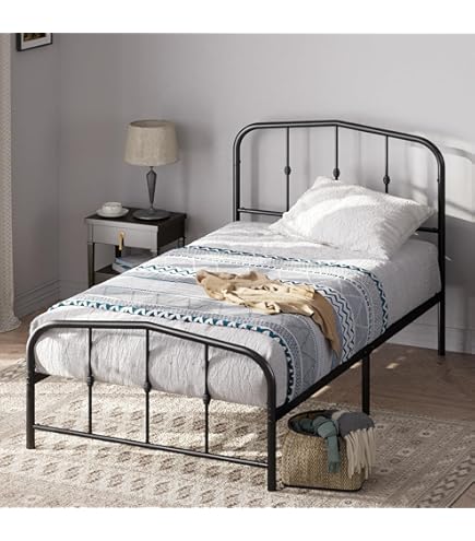 Letto Singolo Yaheetech In Ferro 90x200cm - Testiera Industriale, Nero, Moderno - Foto 9