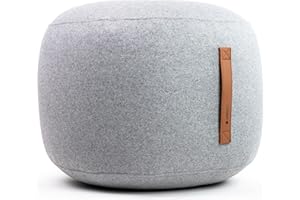 Coninx - Poltroncina in 100% lana, imbottita, con sfere in poliestere, con pratica maniglia in pelle, dimensioni: 50 x 40 cm, colore: Grigio chiaro