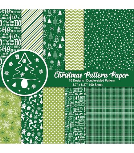 MIAHART 45 Fogli Buon Natale Carta Modello Set 10 Disegni Festival Carta Decorativa Artigianale Fronte-retro per la Creazione di Biglietti Scrapbook, Formato A4-Rosso e Bianco