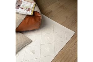 Proheeder Handmade Rug - Made from 100% Recycled Cotton, Reversible & Washable Floor Rug for Bedroom, Nursery, Kitchen, Livingroom Area Decor | (140 x 70 cm, White Diamond)