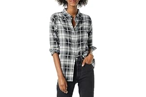 Amazon Essentials Women's Regular-Fit Long-Sleeve Lightweight Plaid Flannel Shirt