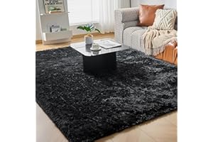 CHOSHOME Black Velvet Shag Carpet - Super Soft Fluffy Rug for Living Room & Bedroom (120x180cm)